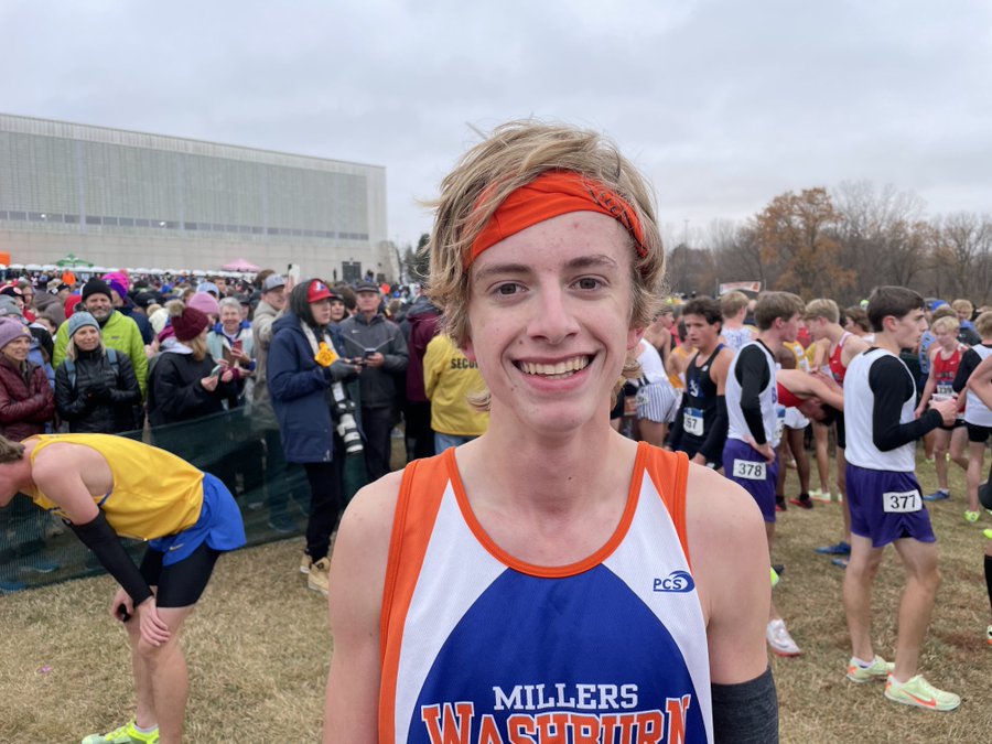 Minneapolis Washburn's Aidan Jones wins the Class AAA Boys CC race in 2022