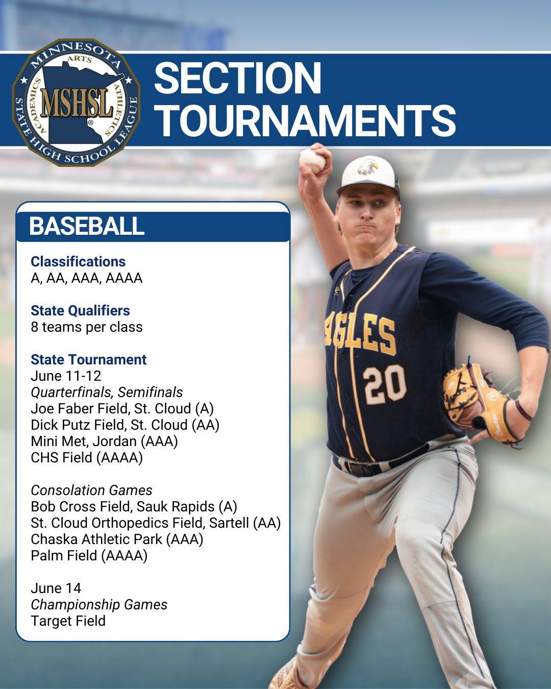 Get ready for Baseball Section Tournaments!

🏆 Brackets: mshsl.org/brackets

⚾ More info: mshsl.org/baseball