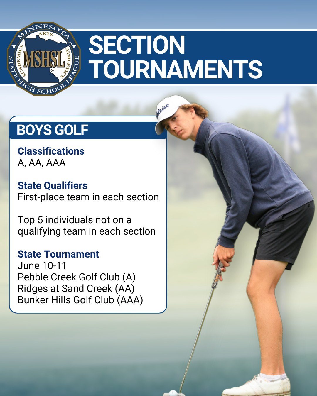 Good luck to all golfers competing in upcoming Section Tournaments!

⛳ Boys Golf info » mshsl.org/boysgolf

⛳ Girls Golf info » mshsl.org/girlsgolf