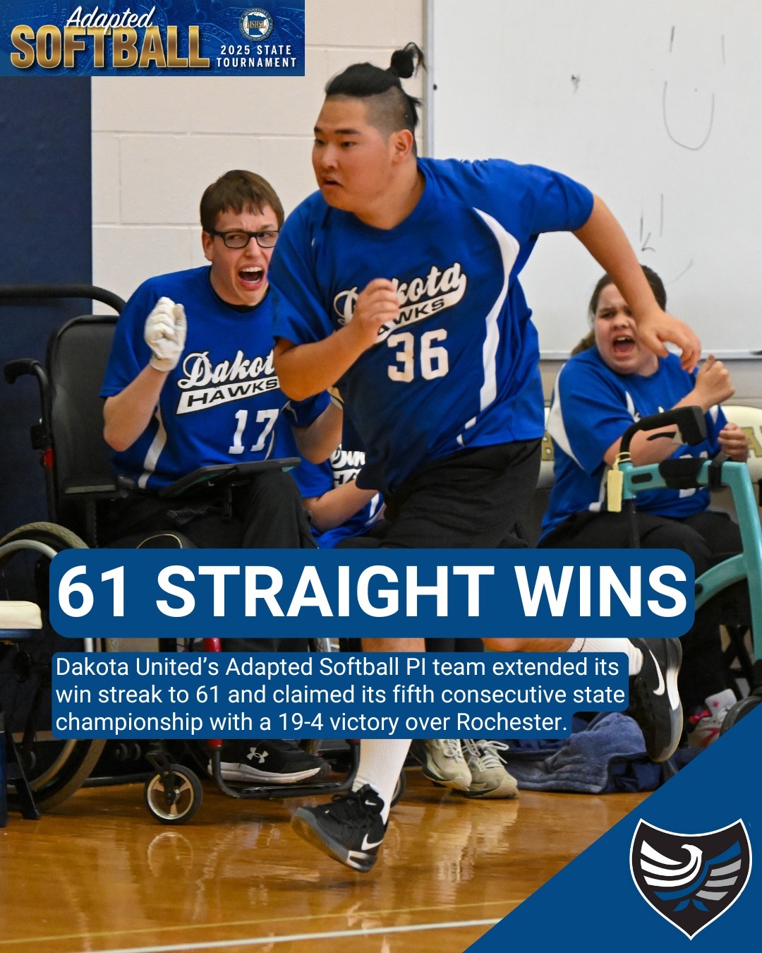 6️⃣1️⃣ in a row for Dakota United!

The Hawks won their fifth consecutive Adapted Softball PI state championship on Saturday and, for the second straight year, Dakota United also claimed the Adapted Softball CI state title.

📸 Link in bio for more photos from the tournament
