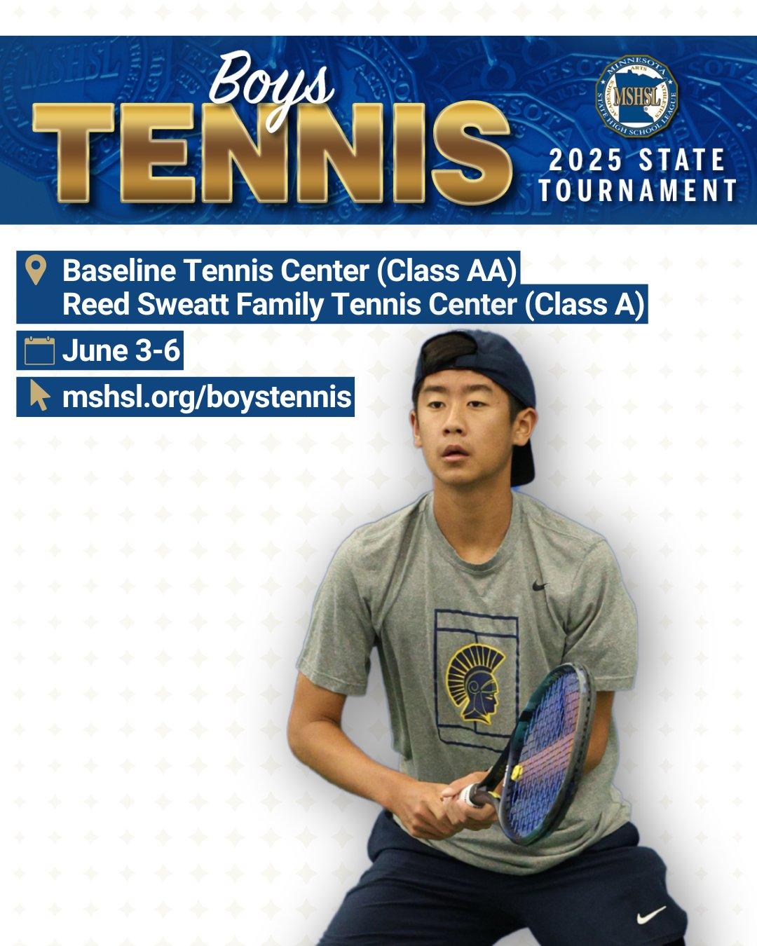 🔜 Team matches Tuesday and Wednesday, singles and doubles Thursday and Friday in the Boys Tennis State Tournament!

🏆 Brackets: mshsl.org/brackets

📖 Program: mshsl.org/programs

🎾 More info: mshsl.org/boystennis