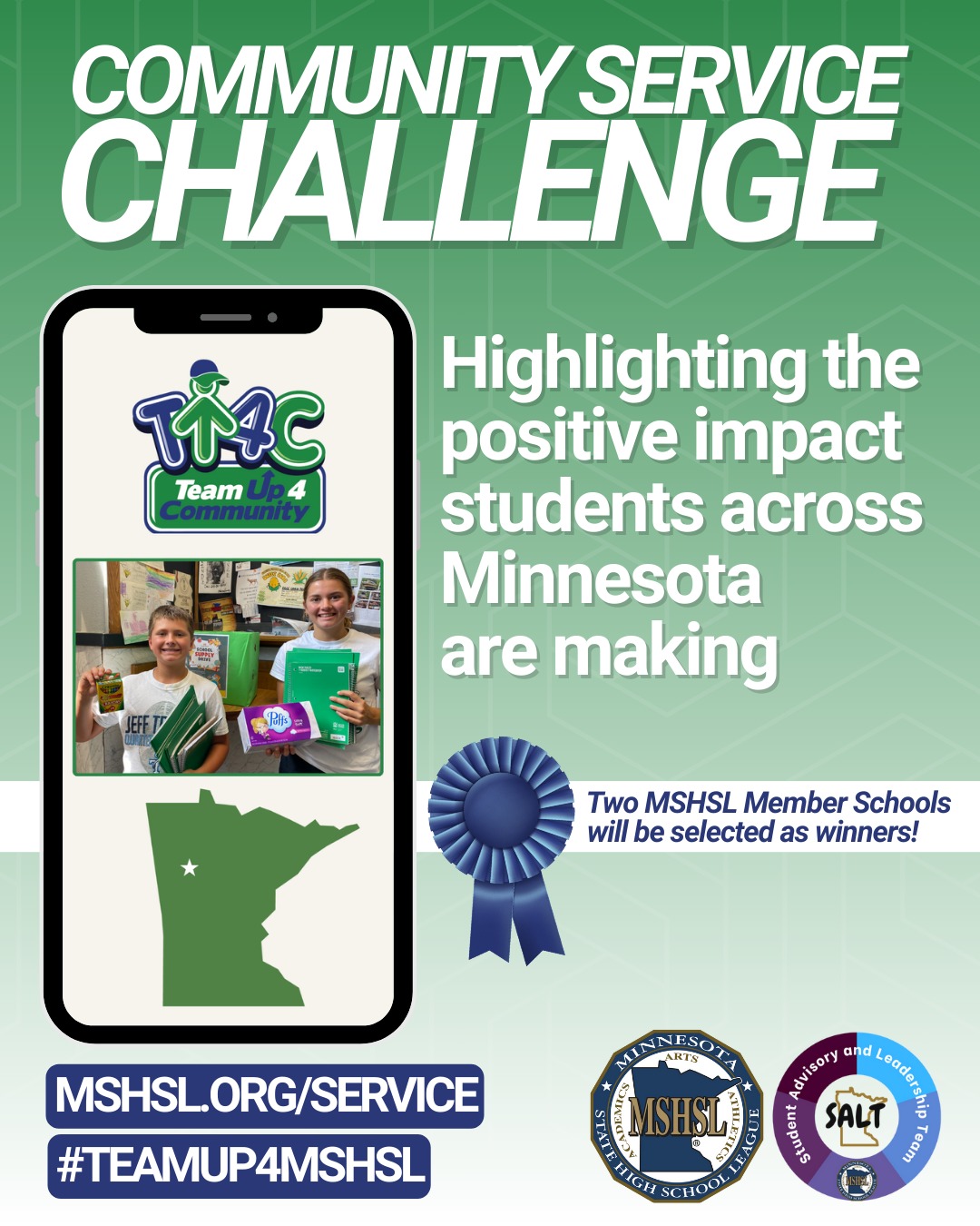 We're proud to partner with @teamup4community to present the MSHSL Community Service Challenge!

This program highlights the positive impact students at MSHSL member schools create by giving back to their communities.

🔗 Link in bio to get started!

#TeamUp4MSHSL