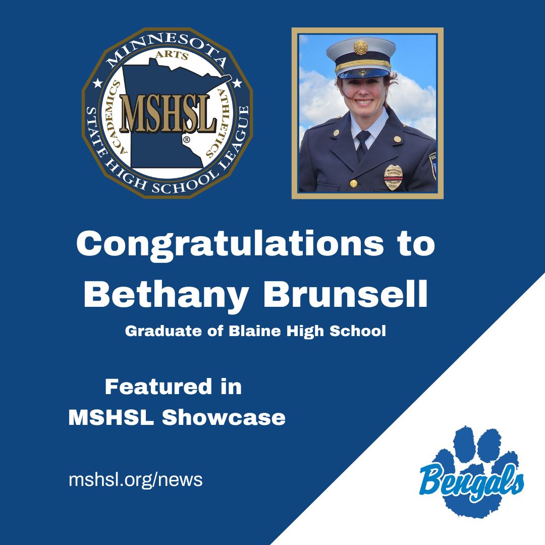 Bethany Brunsell, a 1994 graduate of Blaine High School, was named the first female fire chief for the City of Golden Valley in March 2024, becoming one of just three female fire chiefs in the state.

Read more about Brunsell's transition from middle school orchestra teacher to fire chief, courtesy of Anoka-Hennepin Schools: www.mshsl.org/news