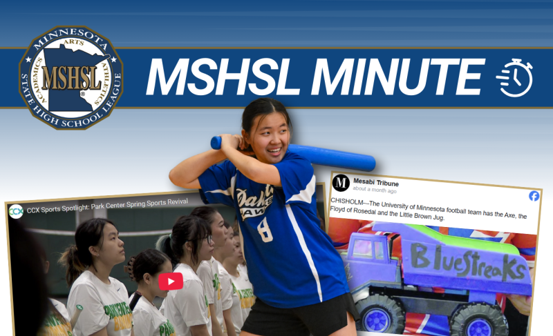 MSHSL Minute with photos of Dakota United Adapted Softball player, CCX Media video about Park Center spring sports and Mesabi Tribune Facebook post about Tonka Truck traveling trophy.