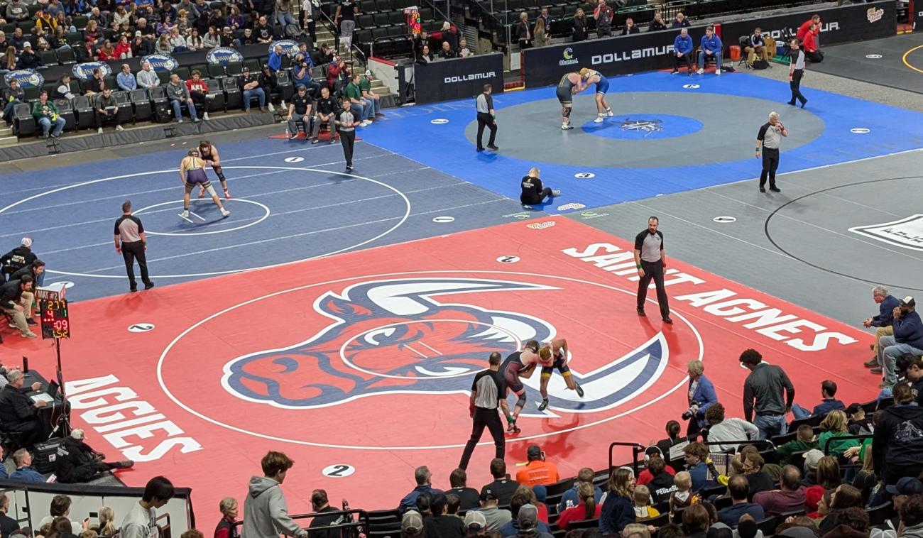 The St. Agnes Aggies mat at the Wrestling State Tournament.