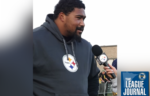Yahya Black answers questions from a Steelers host
