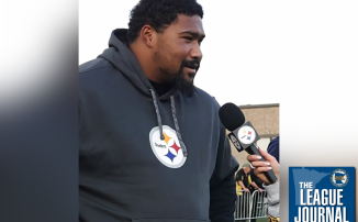Yahya Black answers questions from a Steelers host
