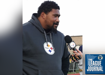 Yahya Black answers questions from a Steelers host